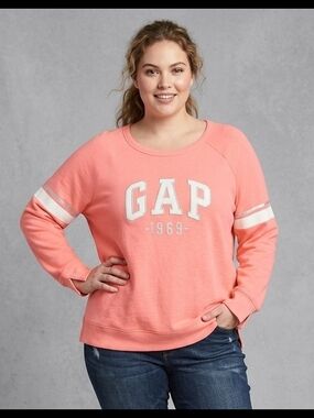 GAP Coral Pink 1969 Logo Sweatshirt XXL Slit Sleeve Cuff Athleisure EUC